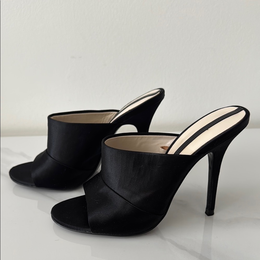 Zara Elegant Black Satin Mule Heels